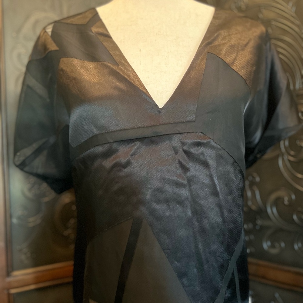 Unique Sheer Black Silk Top, Geometric Top, Unique Tops for Women size S